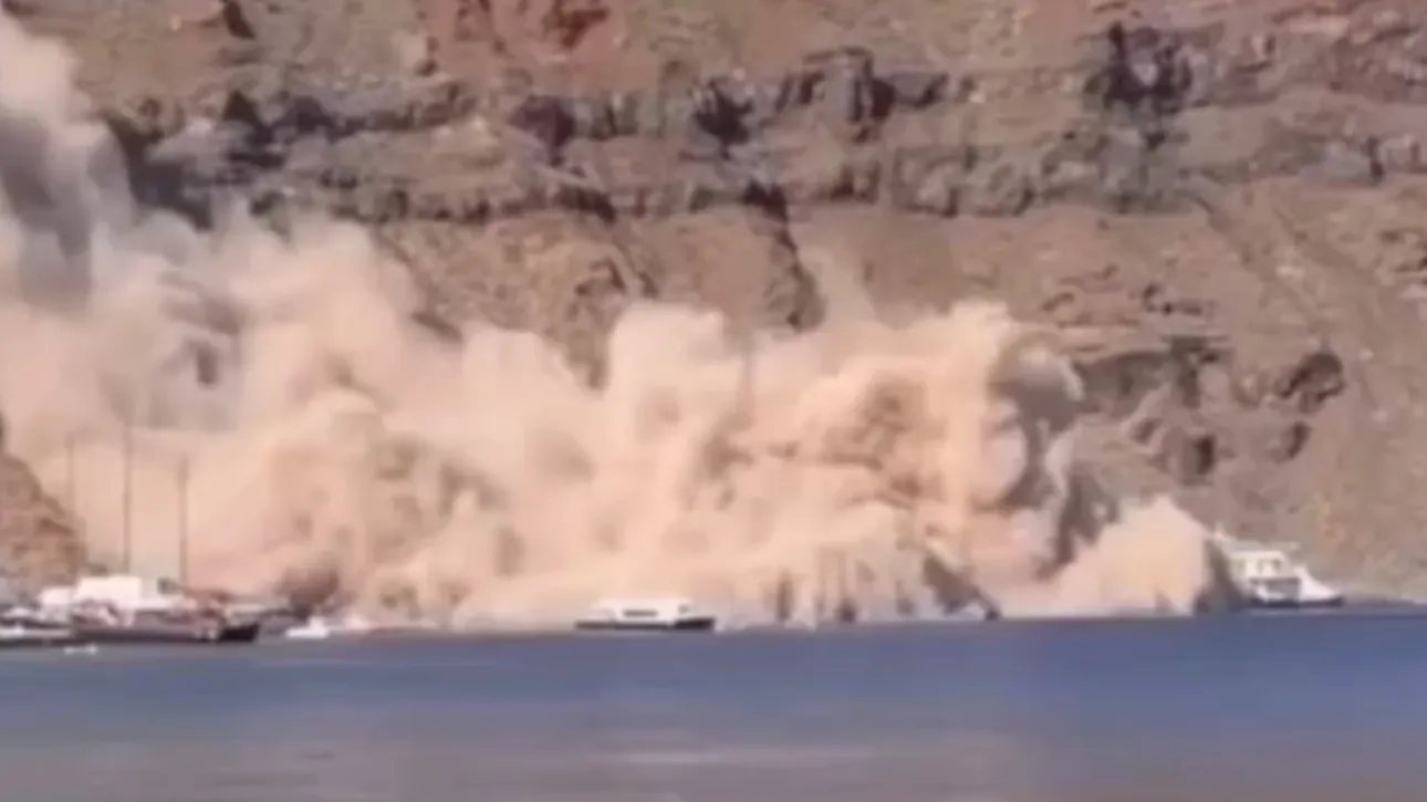 Ένα τρομακτικό περιστατικό έλαβε χώρα το απόγευμα της Κυριακής στο Ημεροβίγλι Σαντορίνης, όταν τμήμα γης κατέρρευσε ξαφνικά