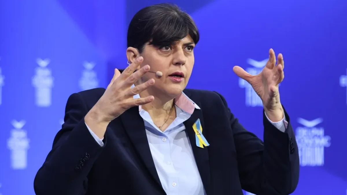 Η Ευρωπαία Εισαγγελέας Λάουρα Κοβέσι κατά την συνέντευξή της την 2η μέρα του Παγκόσμιου Οικονομικού Φόρουμ των Δελφών