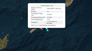 Σεισμός μεγέθους 5,2 Ρίχτερ σημειώθηκε το μεσημέρι της Πέμπτης (02/07) στην Κάρπαθο.